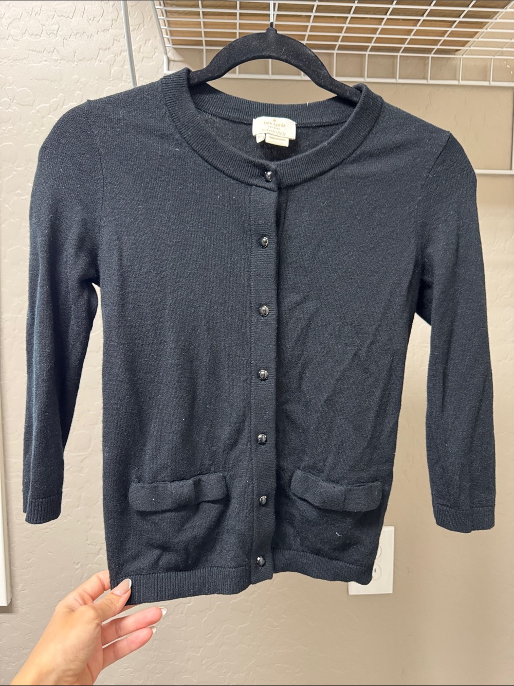 kate spade Black Button-Front Crew Cardigan with Flap Pockets